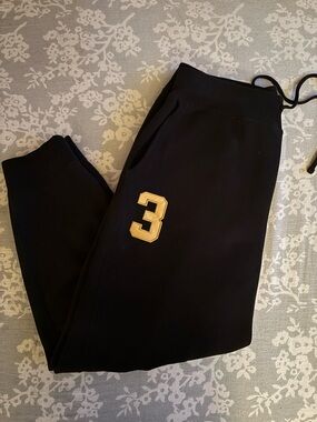 Polo by Ralph Lauren Black Sweatpants with Gold '3' Patch